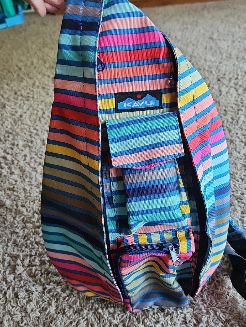 Kavu Large Striped Sling Bag - Blue, Pink, Yellow, Green - Picture 8 of 8